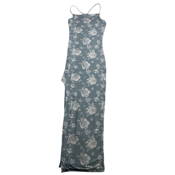 Rue21 Cottagecore Floral Maxi Bodycon Dress with Slit in Blue (XS) - Picture 4 of 8